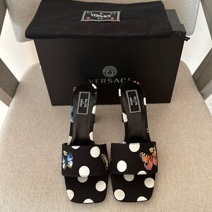 Authentic Versace gold black multicolor butterfly slides. Brand new.